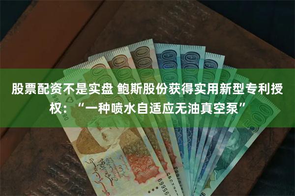 股票配资不是实盘 鲍斯股份获得实用新型专利授权：“一种喷水自适应无油真空泵”