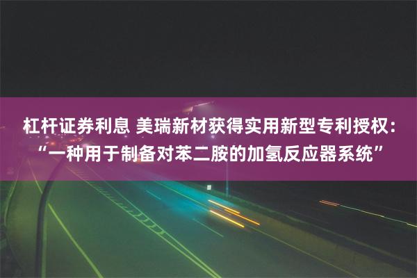 杠杆证券利息 美瑞新材获得实用新型专利授权：“一种用于制备对苯二胺的加氢反应器系统”